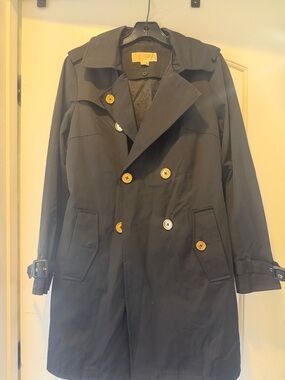 Michael Kors Black Trench Coat with Gold Buttons